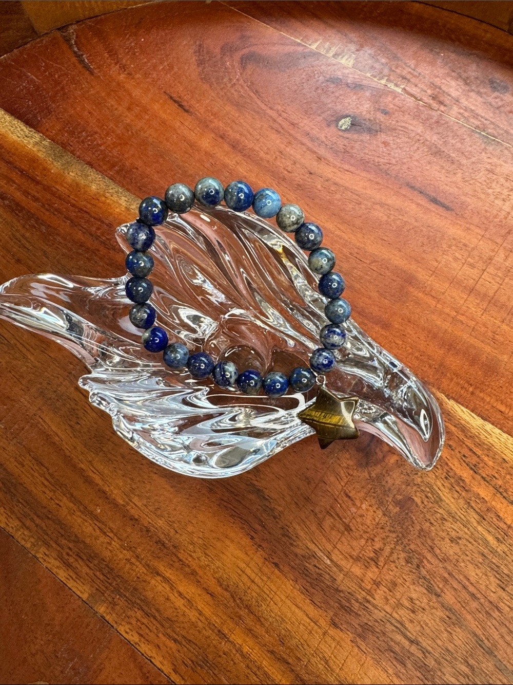 Blue Lapis Beaded Stretch Bracelet with Tiger Eye Star Charm